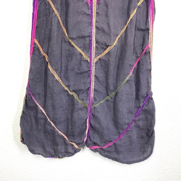 Calypso St. Barth Linen Mini Dress Medium Sleeves less Gray Rainbow Embroidered - Picture 5 of 16